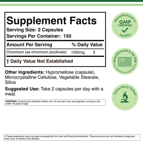 Double Wood Picolinato de Cromo 1000mcg 300 Capsulas Informacion nutricional 2