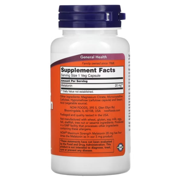 Now Foods Melatonin 20 Mg 90 Veg Cap Informacion nutricional