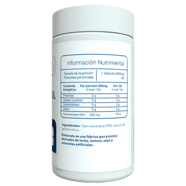 Essentials Trans-Resveratrol 60 Capsulas Informacion nutricional
