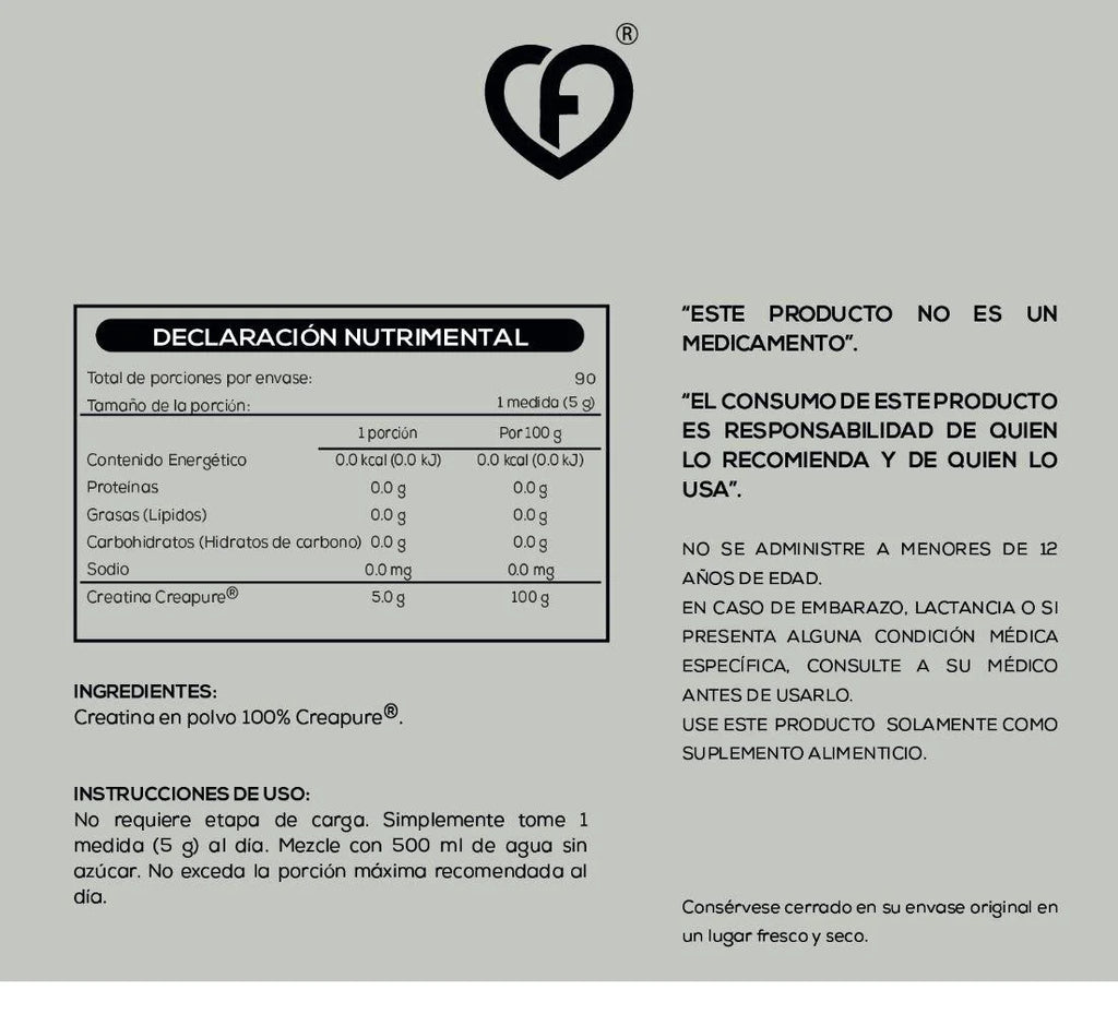 CaroFit Creatina Monohidratada Creapure 450gr informacion nutricional