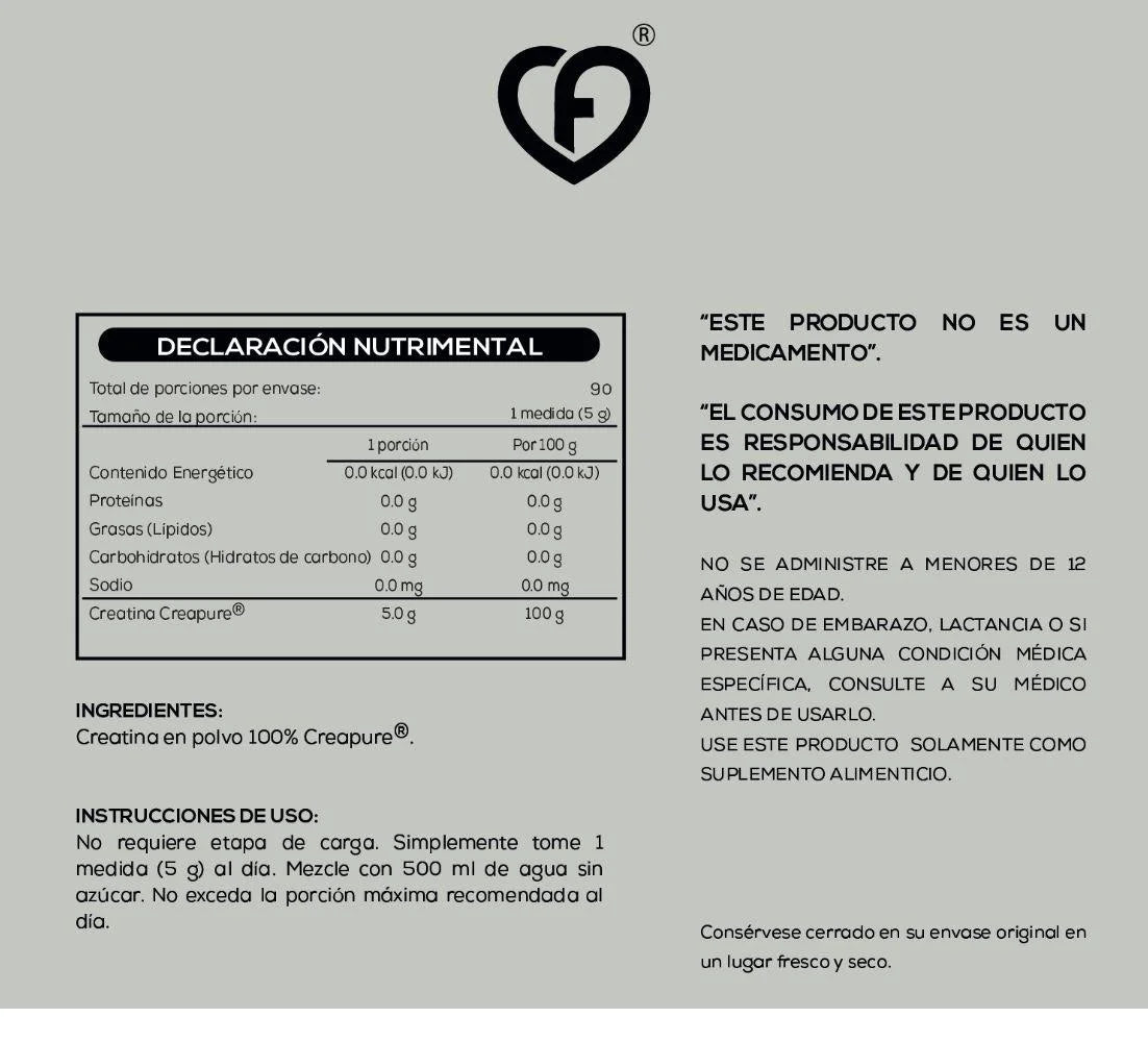 CaroFit Creatina Monohidratada Creapure 450gr informacion nutricional