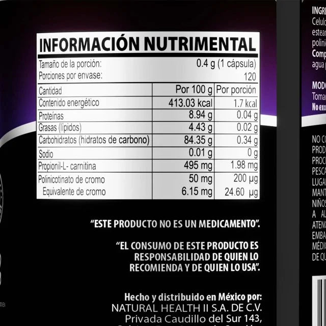 Natural Health Chromium 400 120 Capsulas Informacion nutricional