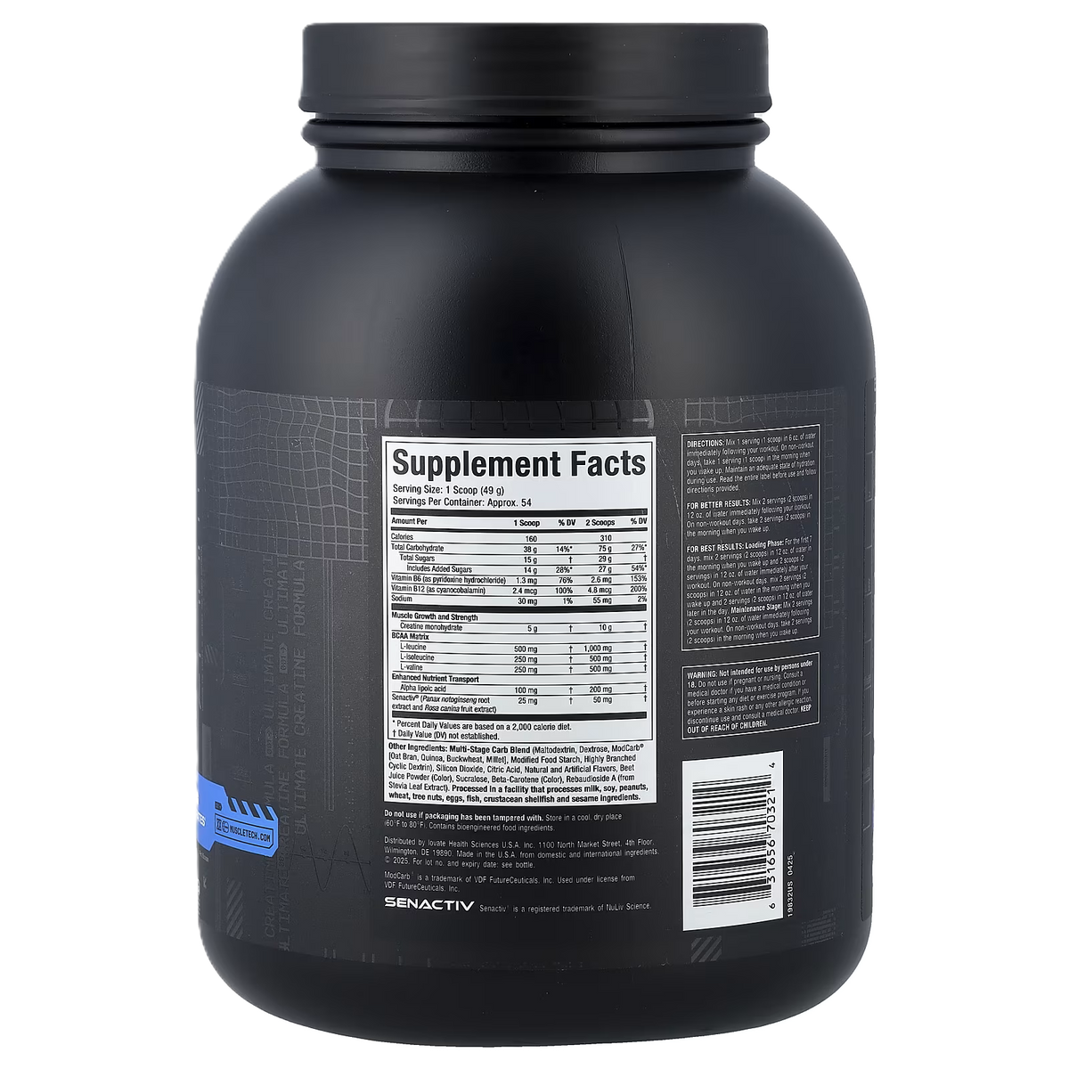 MuscleTech Cell Tech 6 libras 56 servicios Informacion Nutricional