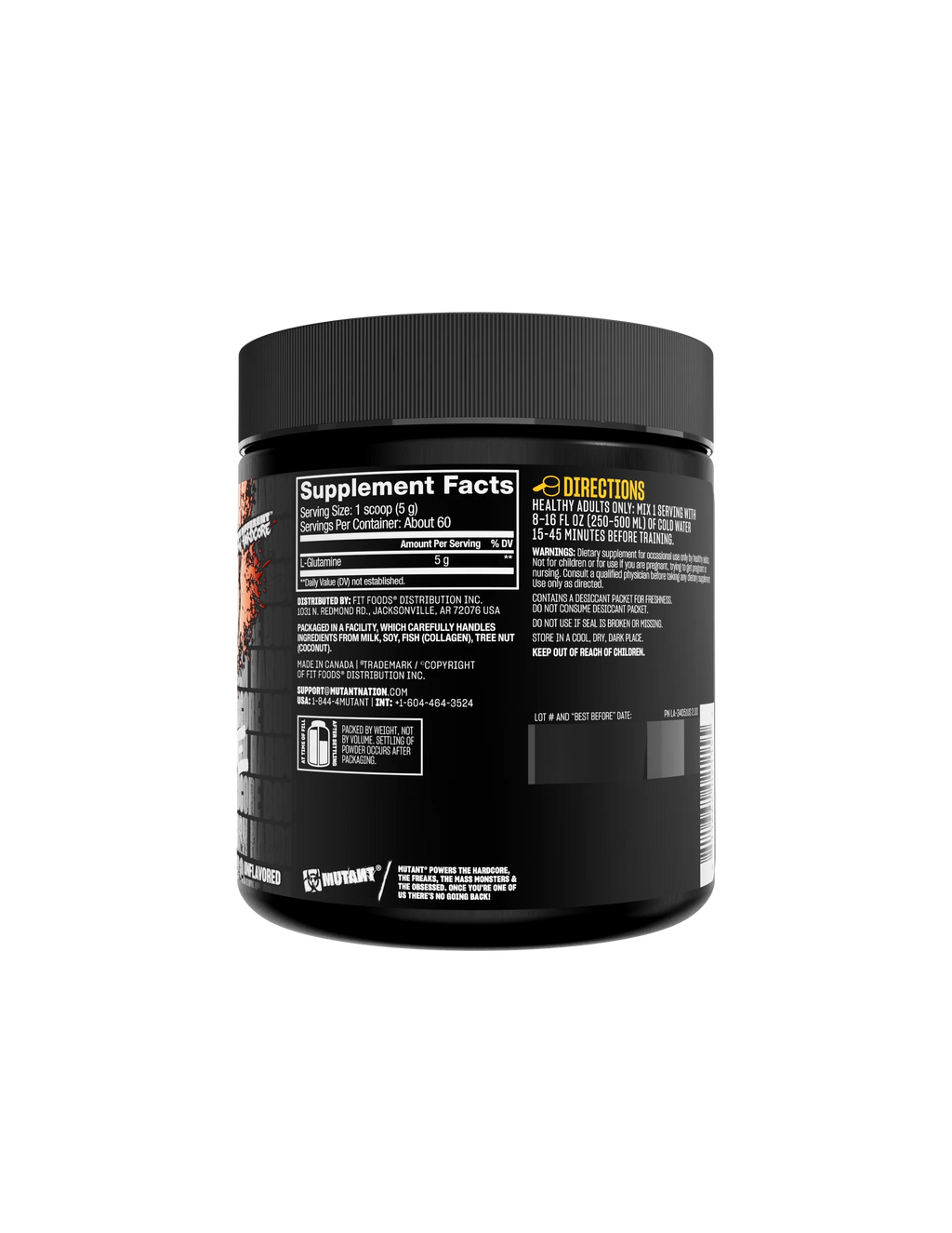 Mutant Glutamina 300 gr 60 servicios informacion nutricional