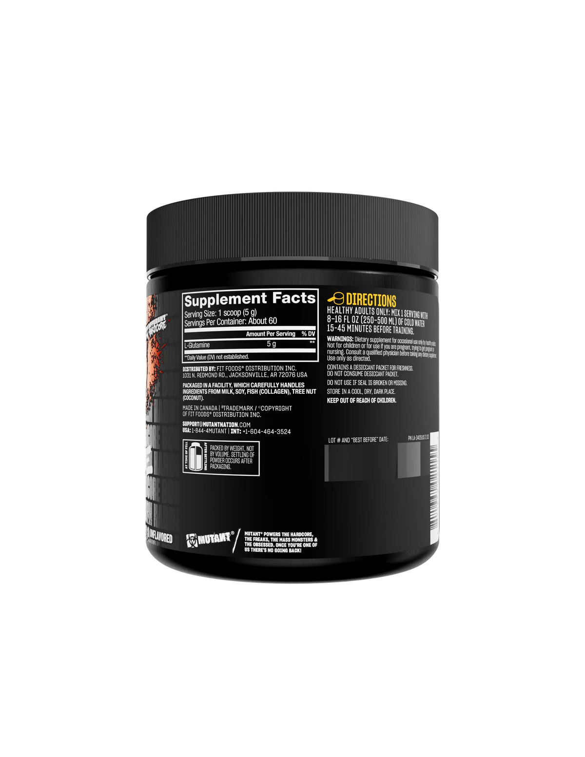 Mutant Glutamina 300 gr 60 servicios informacion nutricional