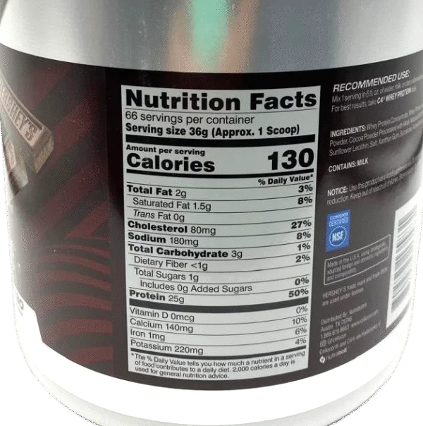 Cellucor C4 Whey Protein 5lb 66 Servicios Chocolate Hershey´s Informacion nutricional