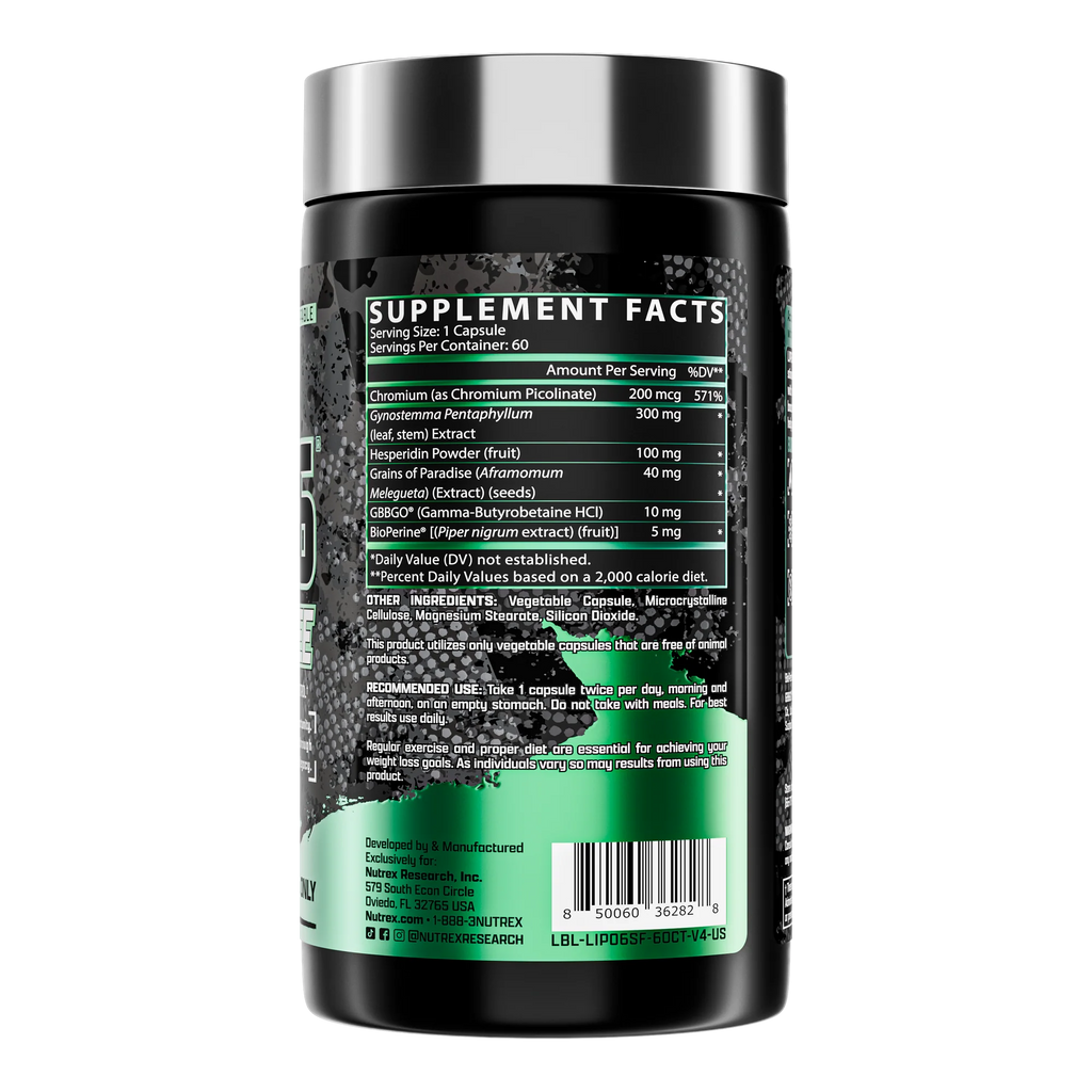 Nutrex Lipo 6 Stim Free 60 Capsulas informacion nutricional