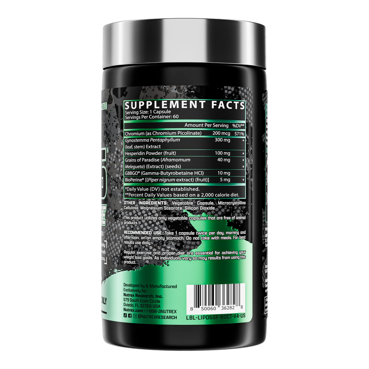 Nutrex Lipo 6 Stim Free 60 Capsulas informacion nutricional