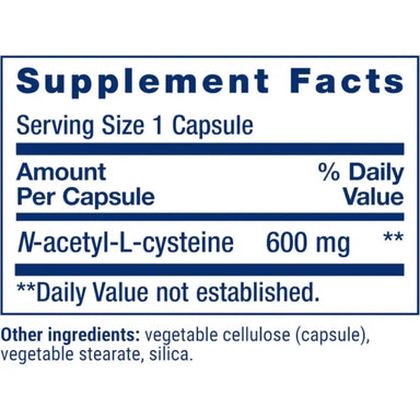 Life Extension N-Acetyl L-Cysteine 600mg 60 Capsulas Informacion nutricional 2