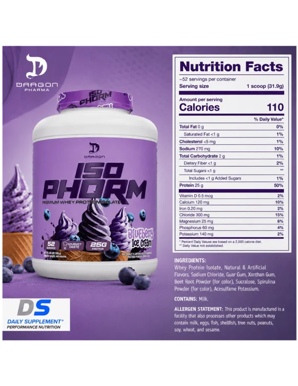 Dragon Isophorm 3.65lbs Blueberry Ice Cream 52 Servicios Informacion Nutricional