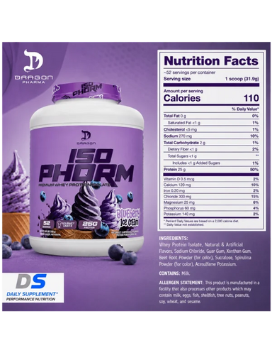Dragon Isophorm 3.65lbs Blueberry Ice Cream 52 Servicios Informacion Nutricional