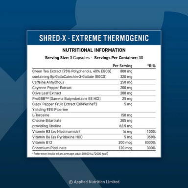 AN Shred-X Extreme Thermogenic Powder 300gr 30 Servicios Informacion nutricional