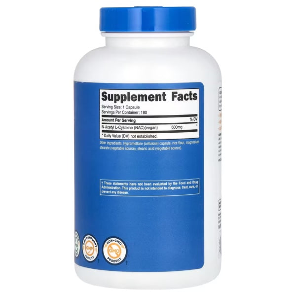 Nutricost Nac 600 mg 180 Capsulas Informacion nutricional