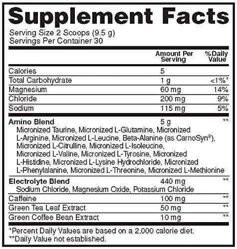 On Amino Energy 355ml 12 Pack Electrolytes Informacion nutricional