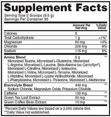On Amino Energy 355ml 12 Pack Electrolytes Informacion nutricional