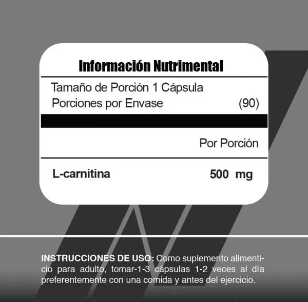Meta Nutrition Carnitina 90 Capsulas informacion nuricional