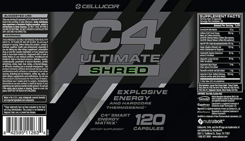 Cellucor C4 Ultimate Shred 120 Cápsulas Pre Entreno INFORMACION NUTRICIONAL