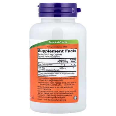Now Foods Gotu Kola 450 Mg 100 Veg Cap Informacion nutricional