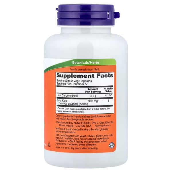Now Foods Gotu Kola 450 Mg 100 Veg Cap Informacion nutricional