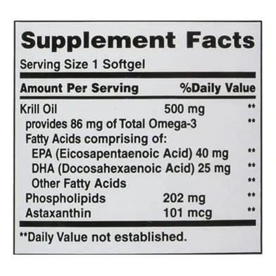 Nature's Bounty Krill Oil 500mg 30 capsulas Informacion nutricional