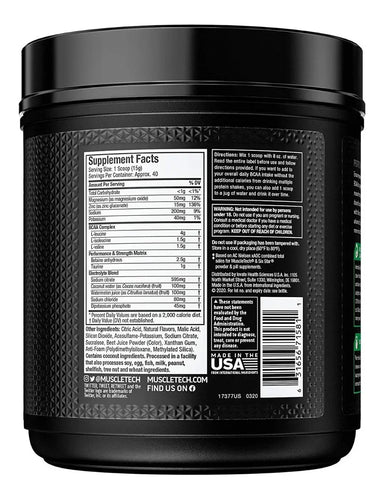 Muscletech Amino Build 40 servicios informacion nuricional