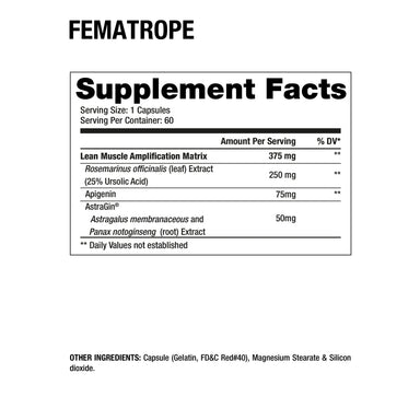 Dragon Pharma Fematrope 60 Capsulas informacion nutricional