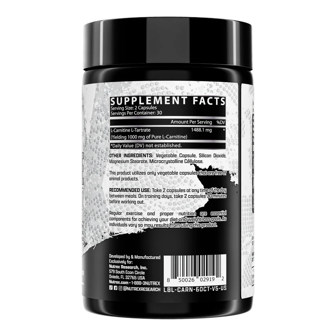 Nutrex L Carnitina 1000 60 Capsulas Informacion nutricional