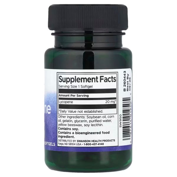Swanson Lycopene 20 Mg 60 Softgels Informacion nutricional
