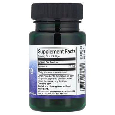 Swanson Lycopene 20 Mg 60 Softgels Informacion nutricional