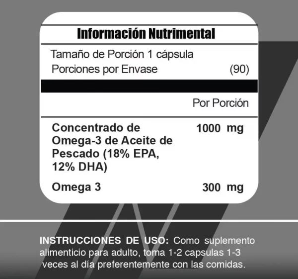 Meta Nutrition Omega 3 + 90 capsulas informacion nurticional