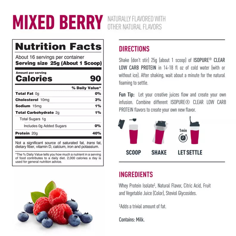 Isopure Clear Infusion 400g 16 SERV informacion nutricional
