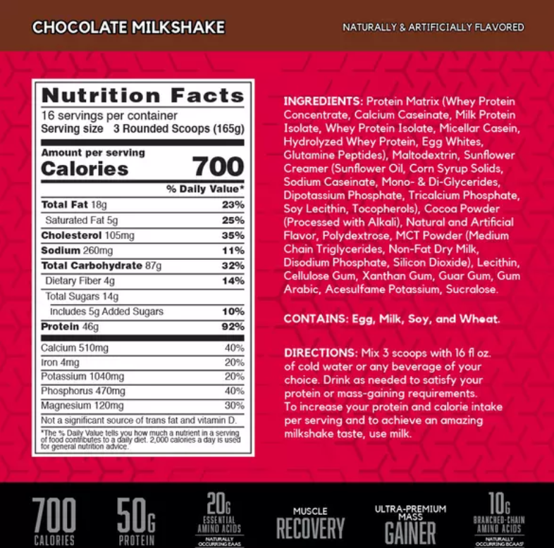 BSN Proteina True mass 5.8 Lbs informacion nutricional