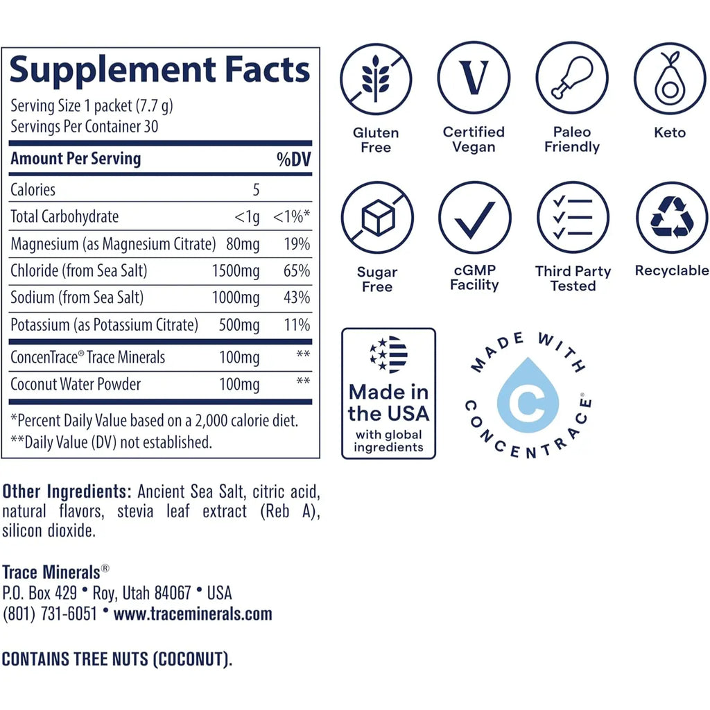 Trace Minerals ZeroLyte Bebida en Polvo de Electrolitos sabor Naranja Salada Informacion nutricional