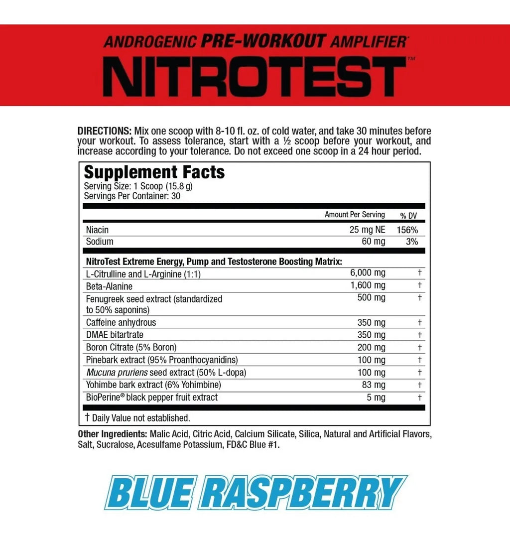 Musclemeds Pre Entreno Nitrotest 30 Servicios informacion nutricional