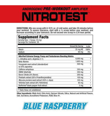 Musclemeds Pre Entreno Nitrotest 30 Servicios informacion nutricional