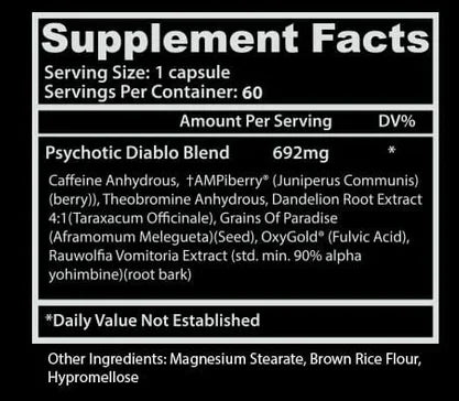 Insane Labz Psychotic Diablo Quemador 60caps informacion nutricional