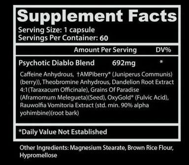 Insane Labz Psychotic Diablo Quemador 60caps informacion nutricional