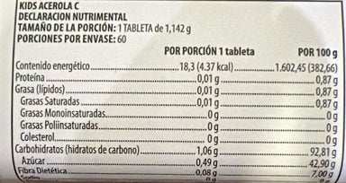 Nutrilite Acerola C 60 Tabletas Masticables Sabor Ponche Informacion nutricional