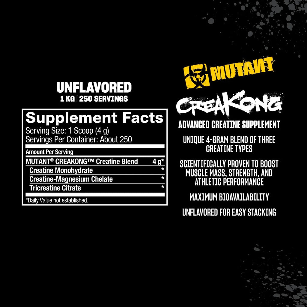 Mutant Creakong 1k 250 Servicios de Creatina Informacion nutricional