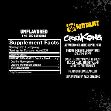 Mutant Creakong 1k 250 Servicios de Creatina Informacion nutricional