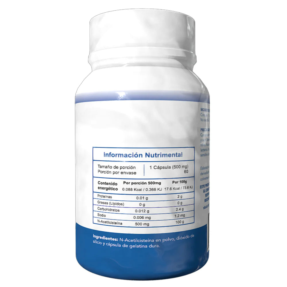 Essentials NAC (N-Acetilcisteina) 60 Capsulas Informacion nutricional