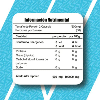 Meta Nutrition ALA Acido Alfa Lipoico 120 Cap 60 Servicios Informacion nutricional