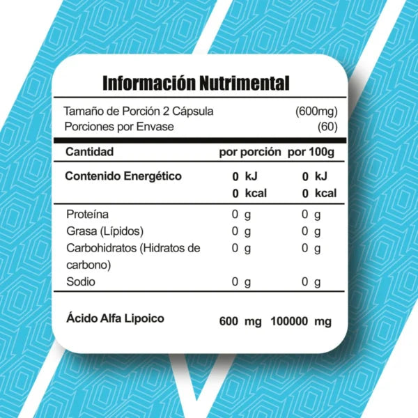 Meta Nutrition ALA Acido Alfa Lipoico 120 Cap 60 Servicios Informacion nutricional
