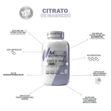 Meta Nutrition Citrato de Magnesio Premium 120 Caps 40 Servicios Portada 2