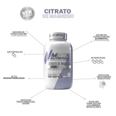 Meta Nutrition Citrato de Magnesio Premium 120 Caps 40 Servicios Portada 2