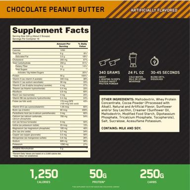 Optimum Nutrition Serious Mass 12 Libras Informacion Nutricional