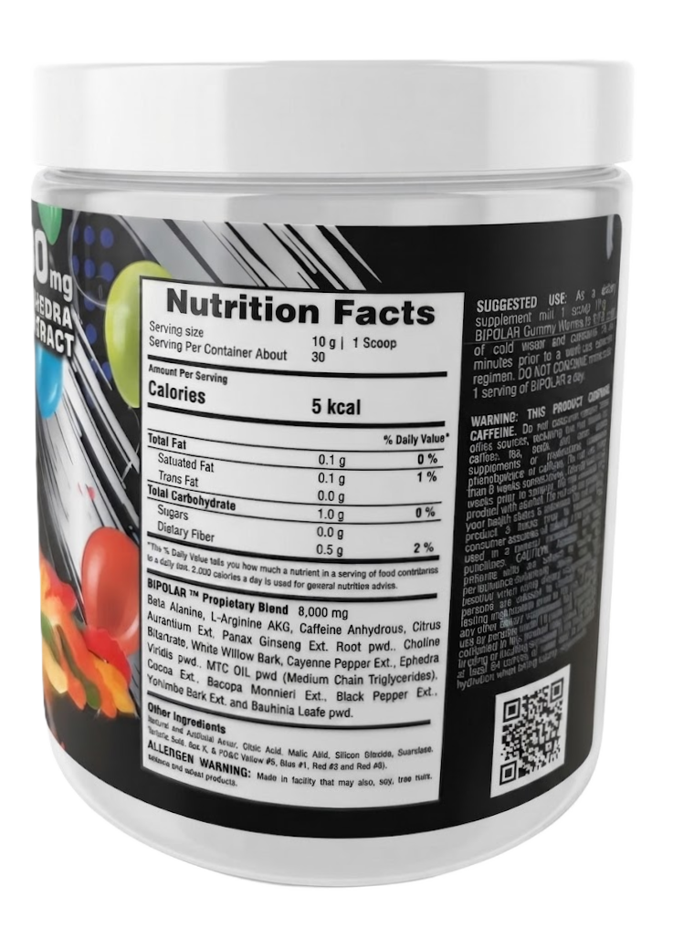 Hysterical Bipolar Pre Entreno 300gr 30 Servicios informacion nutricional