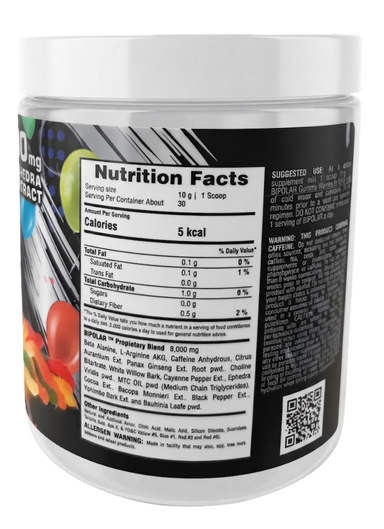 Hysterical Bipolar Pre Entreno 300gr 30 Servicios informacion nutricional