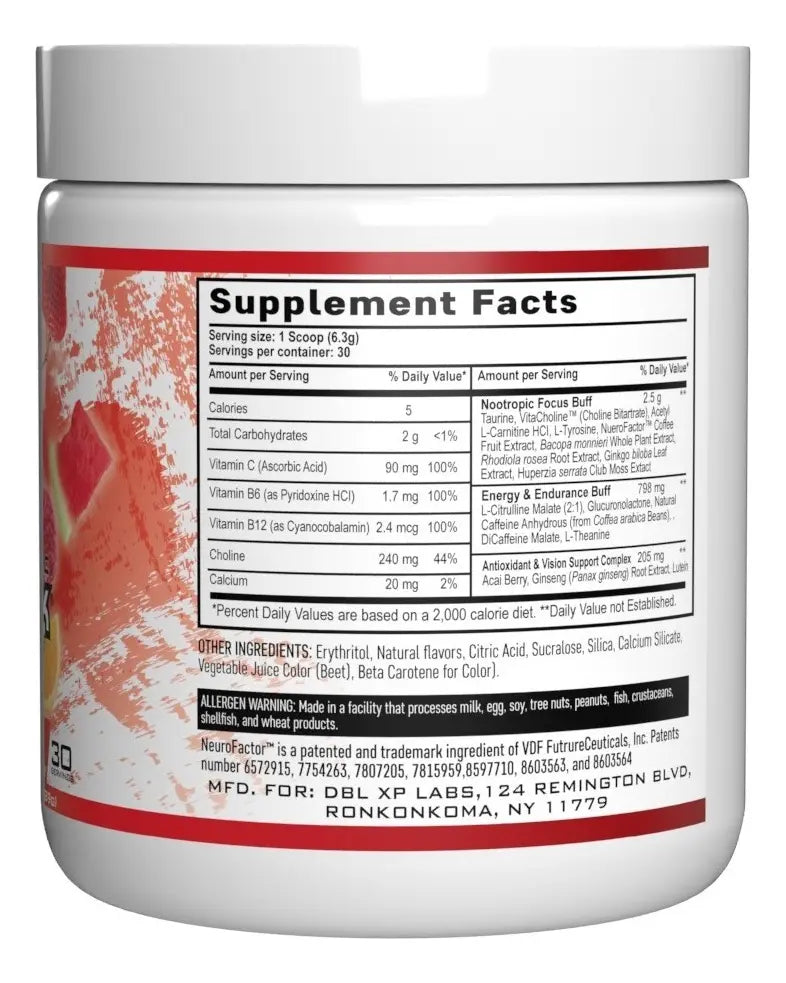 Metabolic Bioshock Energy Drink 30 Servicios Pre Entreno informacion nutricional