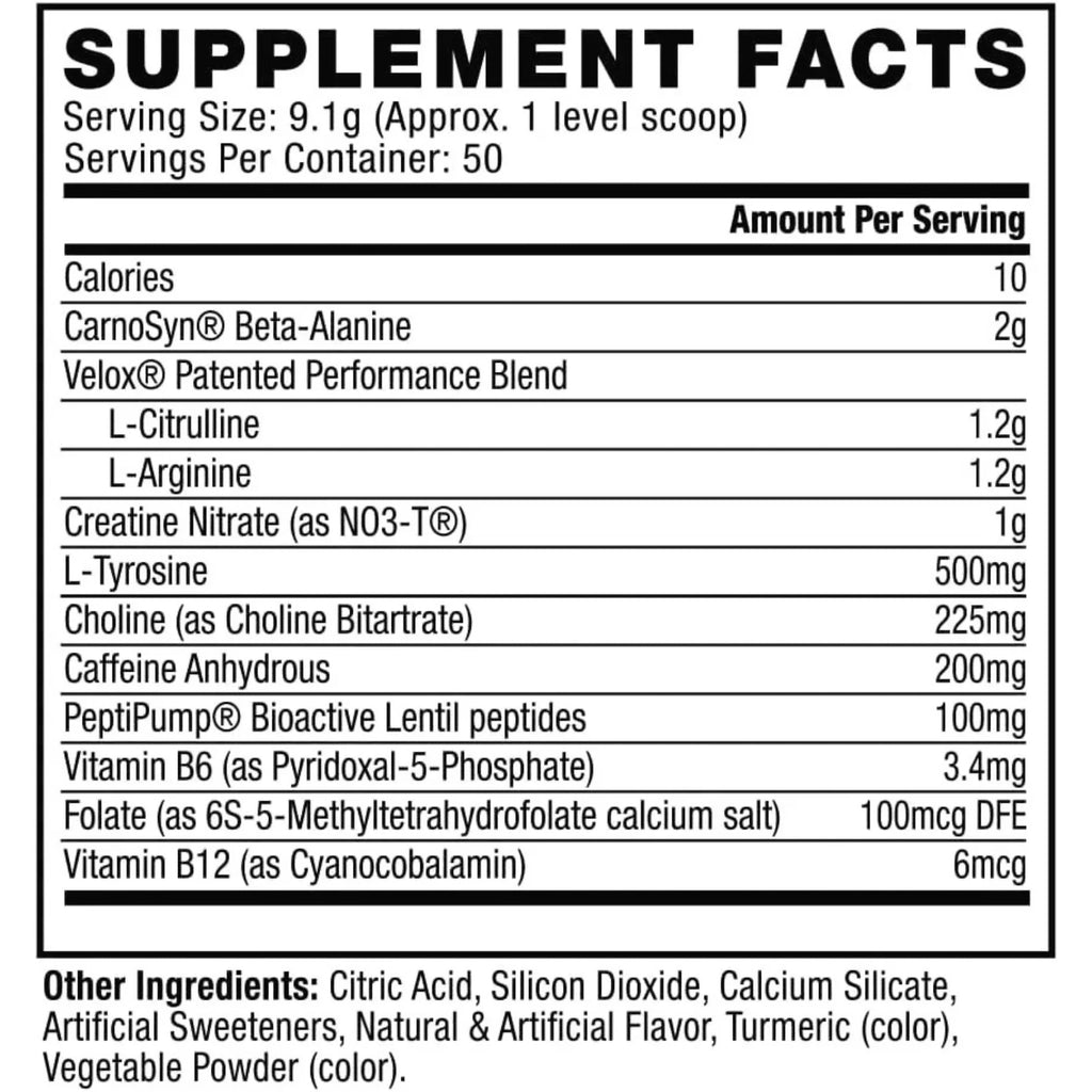 Cellucor C4 Pre Entreno Original 50 servicios informacion nutricional